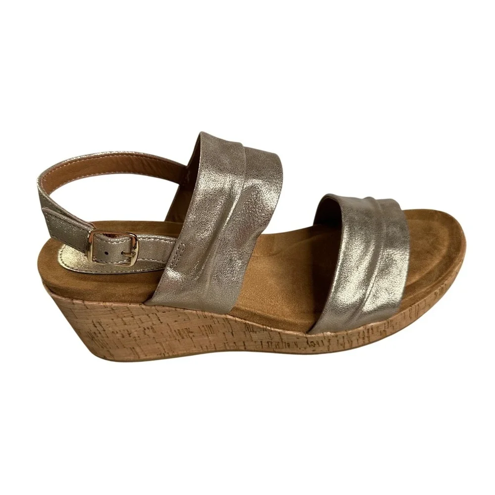 Eurosoft Kahley Metallic Gold‎ Wedge Sandals Womens 11M ES0041003 Cork Platform